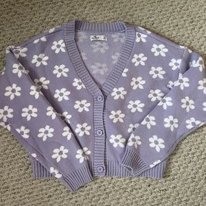 HOLLISTER Floral Knit Cardigan Light Purple Size XL